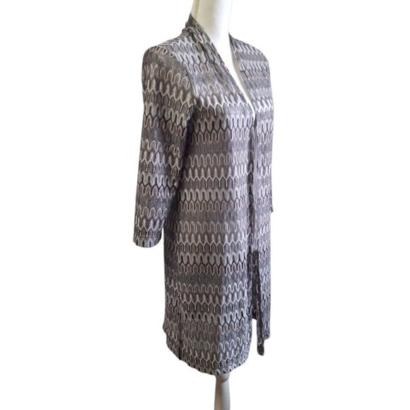 Chicos Travelers Collection Duster Long Thin Knit Metallic Womens Size 1 Gray - Picture 3 of 8